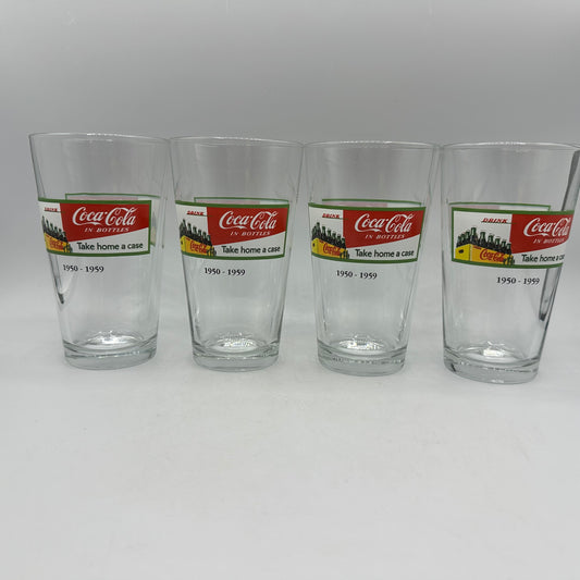 Coca Cola 1950-1959 "Take home a case" Logo 16oz Tumbler, Set of 4