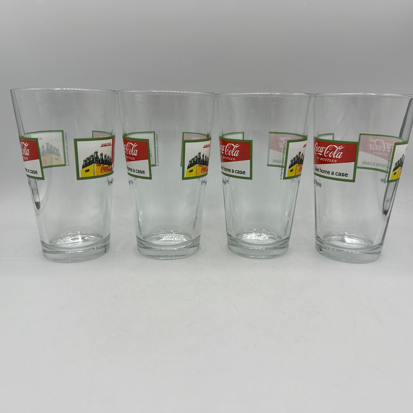 Coca Cola 1950-1959 "Take home a case" Logo 16oz Tumbler, Set of 4