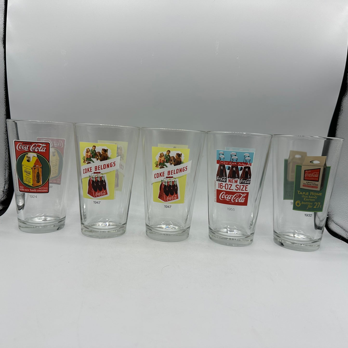 Coca Cola Logo 16oz Tumbler, Set of 5- 1924, 1947, 1955, 1932