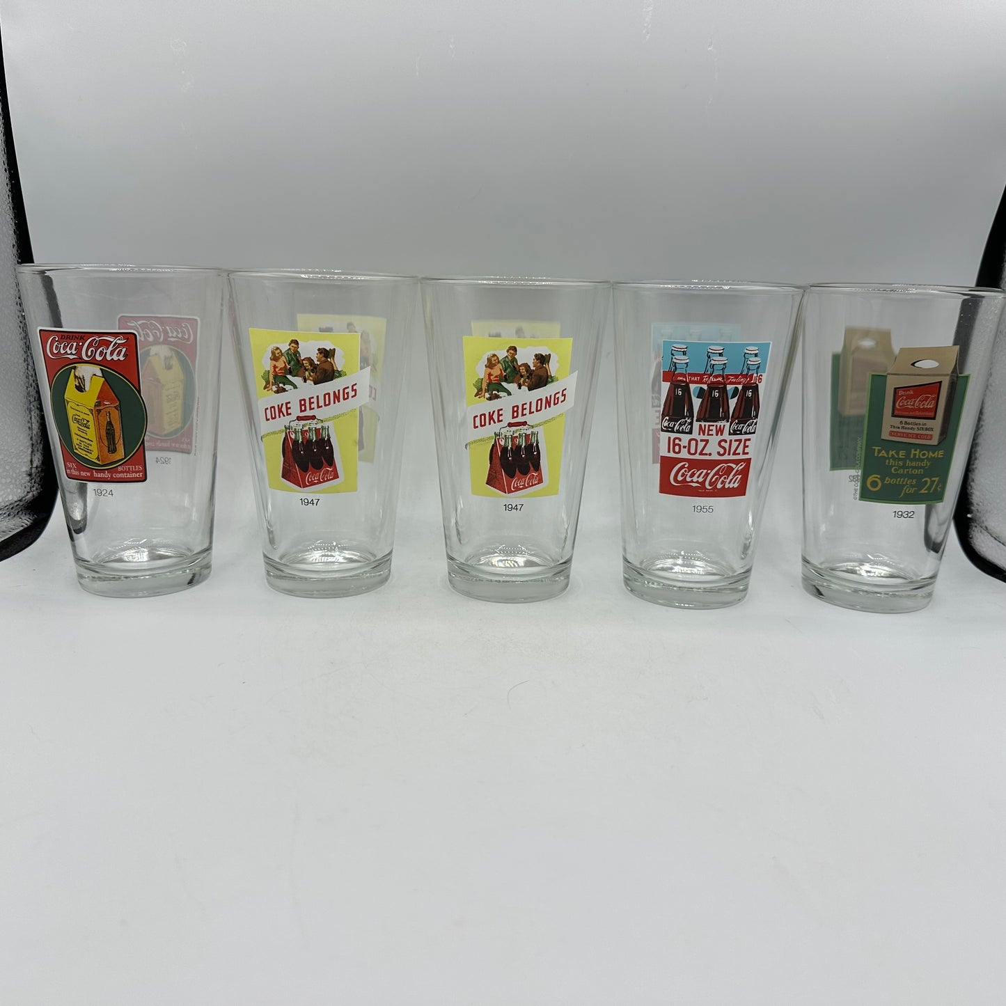 Coca Cola Logo 16oz Tumbler, Set of 5- 1924, 1947, 1955, 1932