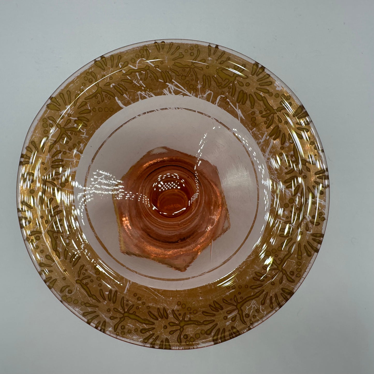 Fostoria Pink Depression Art Deco Candle Holder With Gold Accents