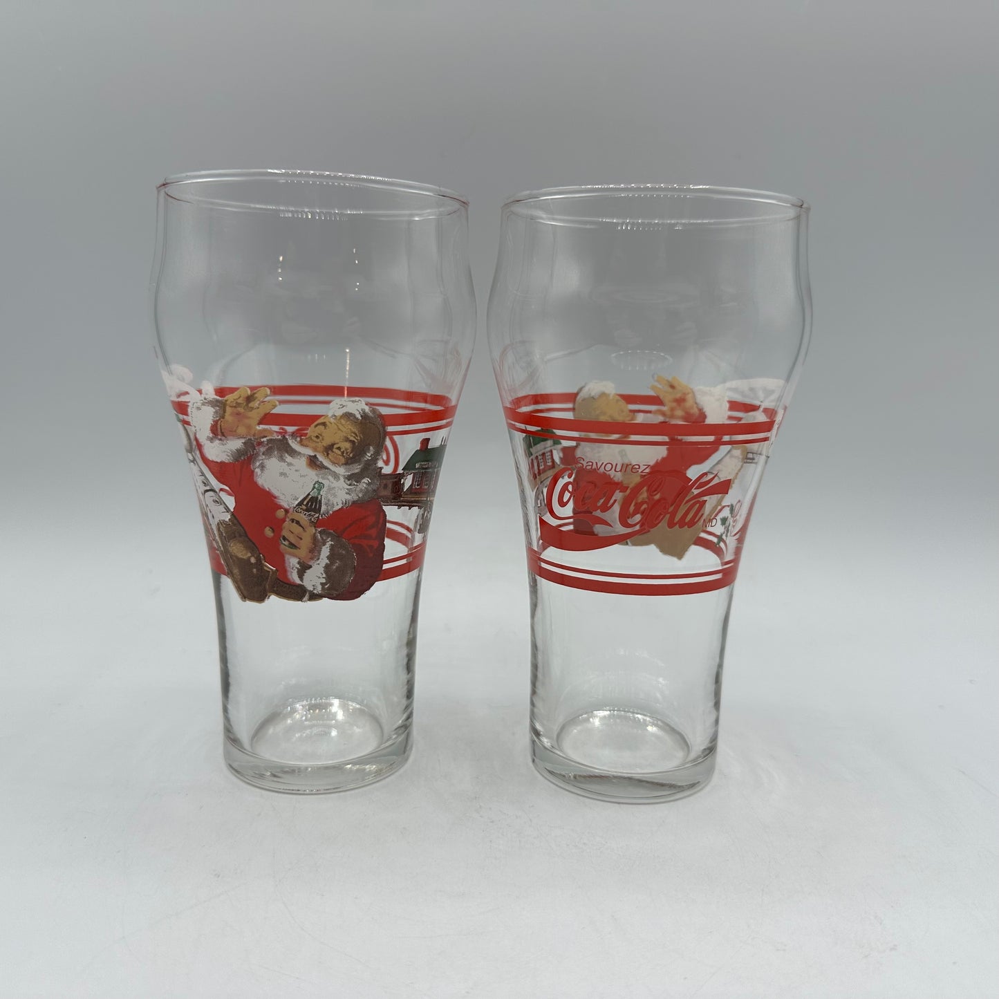 Santa Coca Cola 16oz Glass Classic Bell Shape, Set of 2 (Savourez)