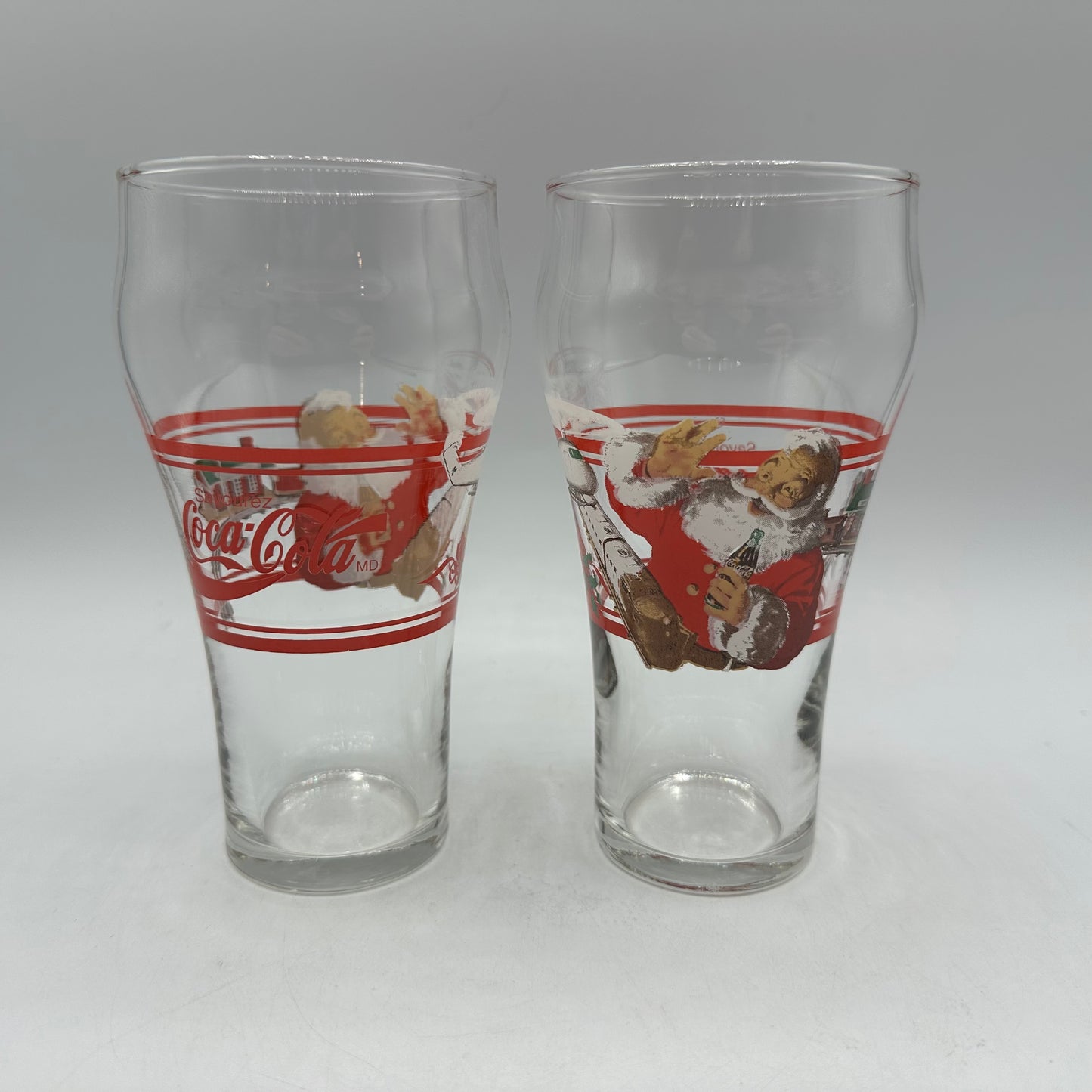 Santa Coca Cola 16oz Glass Classic Bell Shape, Set of 2 (Savourez)