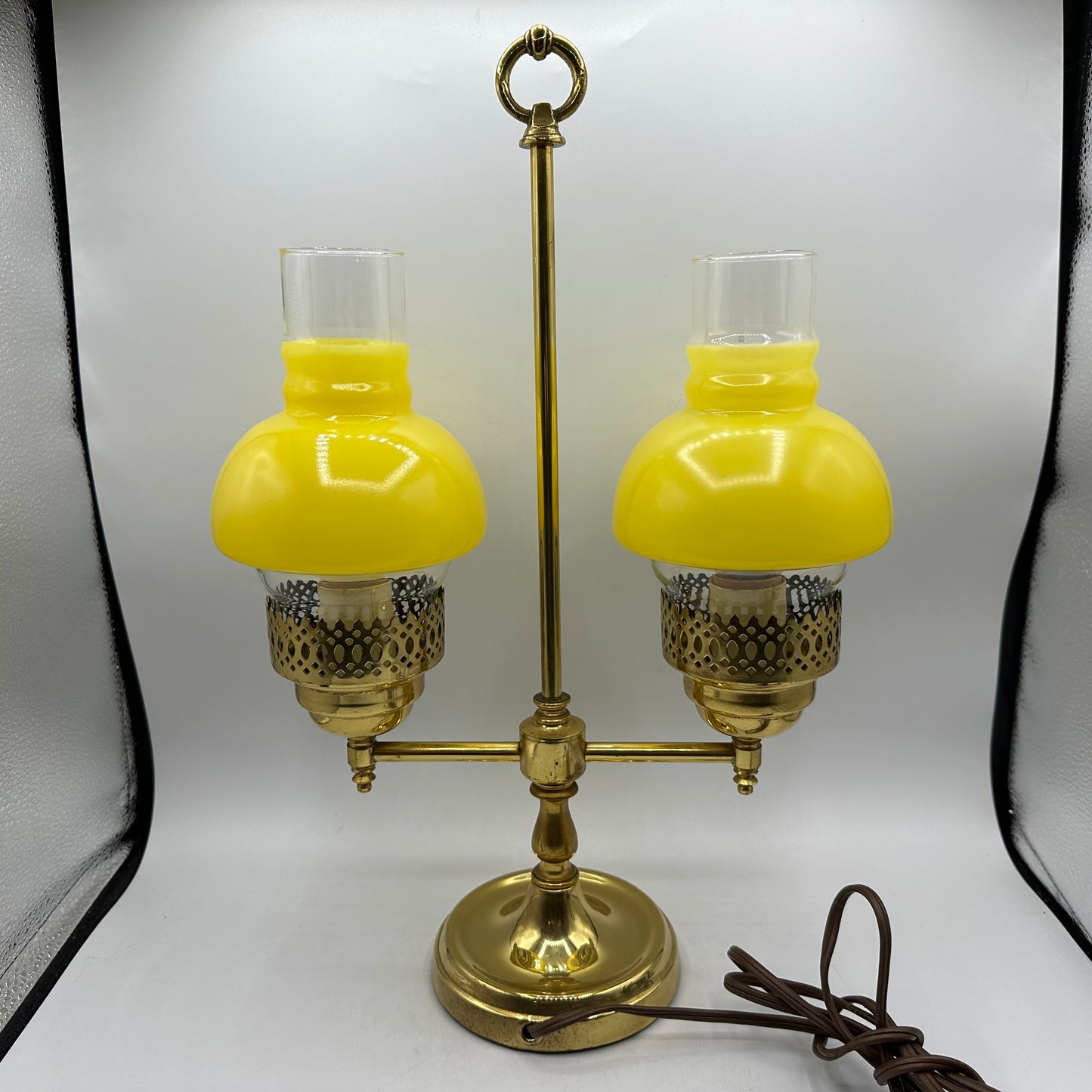 Double Arm Student Lamp, Yellow Shades