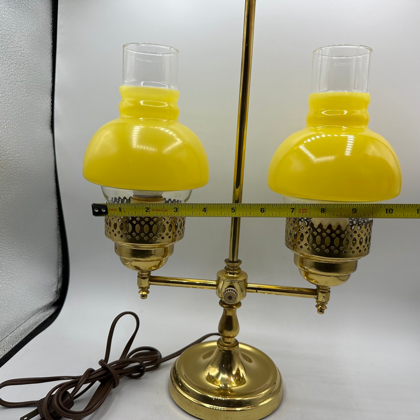 Double Arm Student Lamp, Yellow Shades