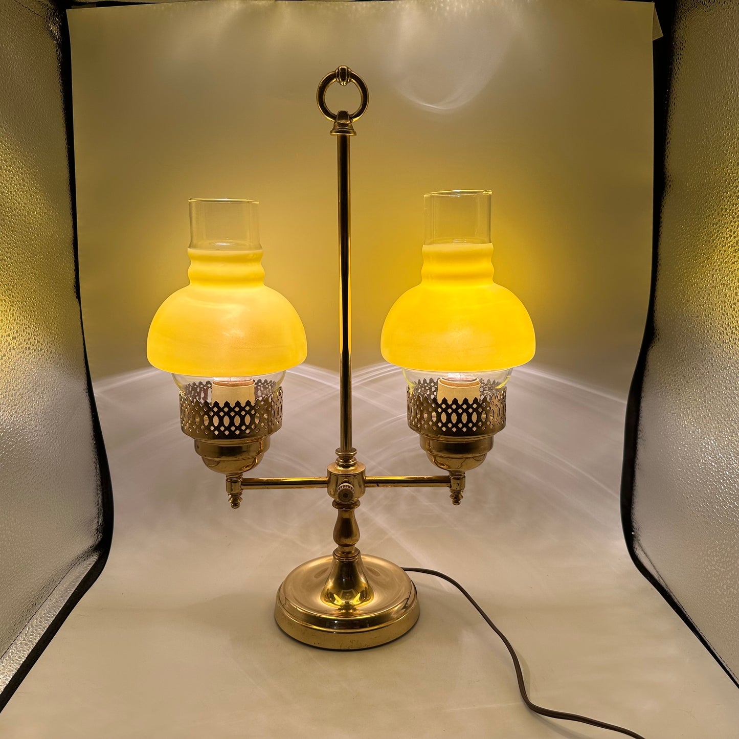 Double Arm Student Lamp, Yellow Shades