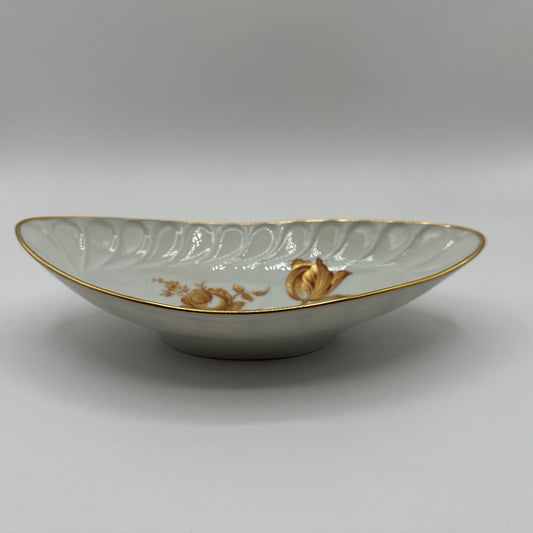 Limoges Ivory Oval Candy Dish With Gold Flowers