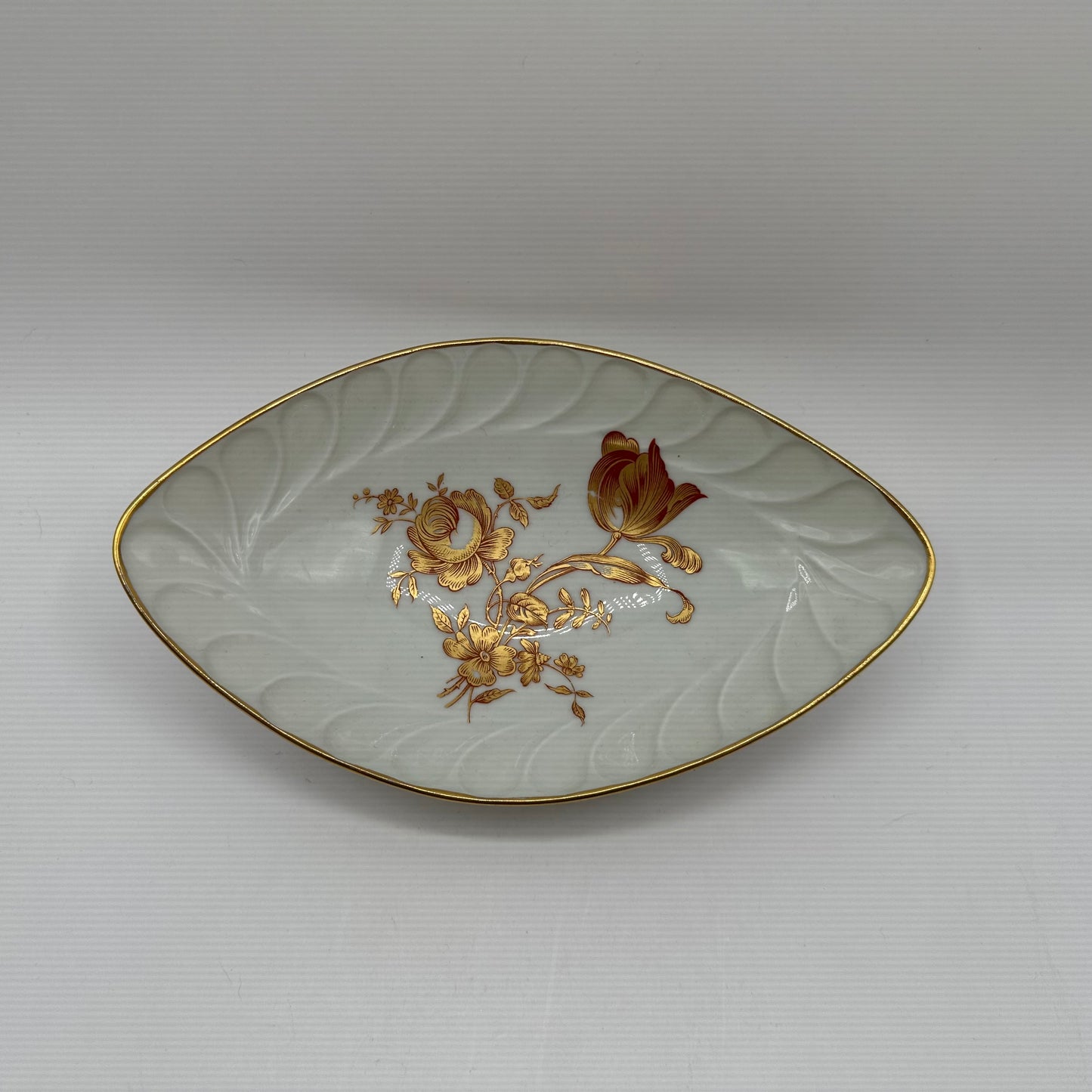 Limoges Ivory Oval Candy Dish With Gold Flowers