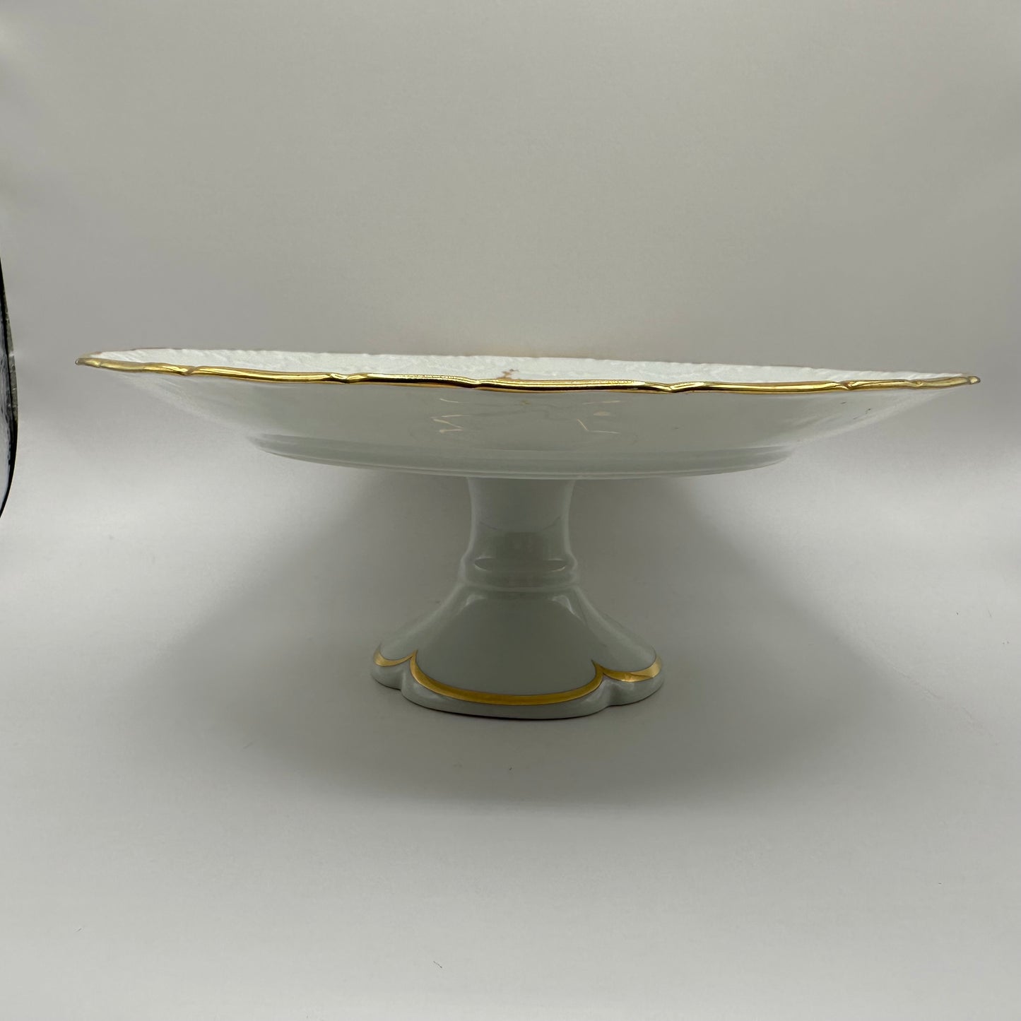 Limoges France Cake Stand Pedestal Plate Golden Roses 10-3/4"
