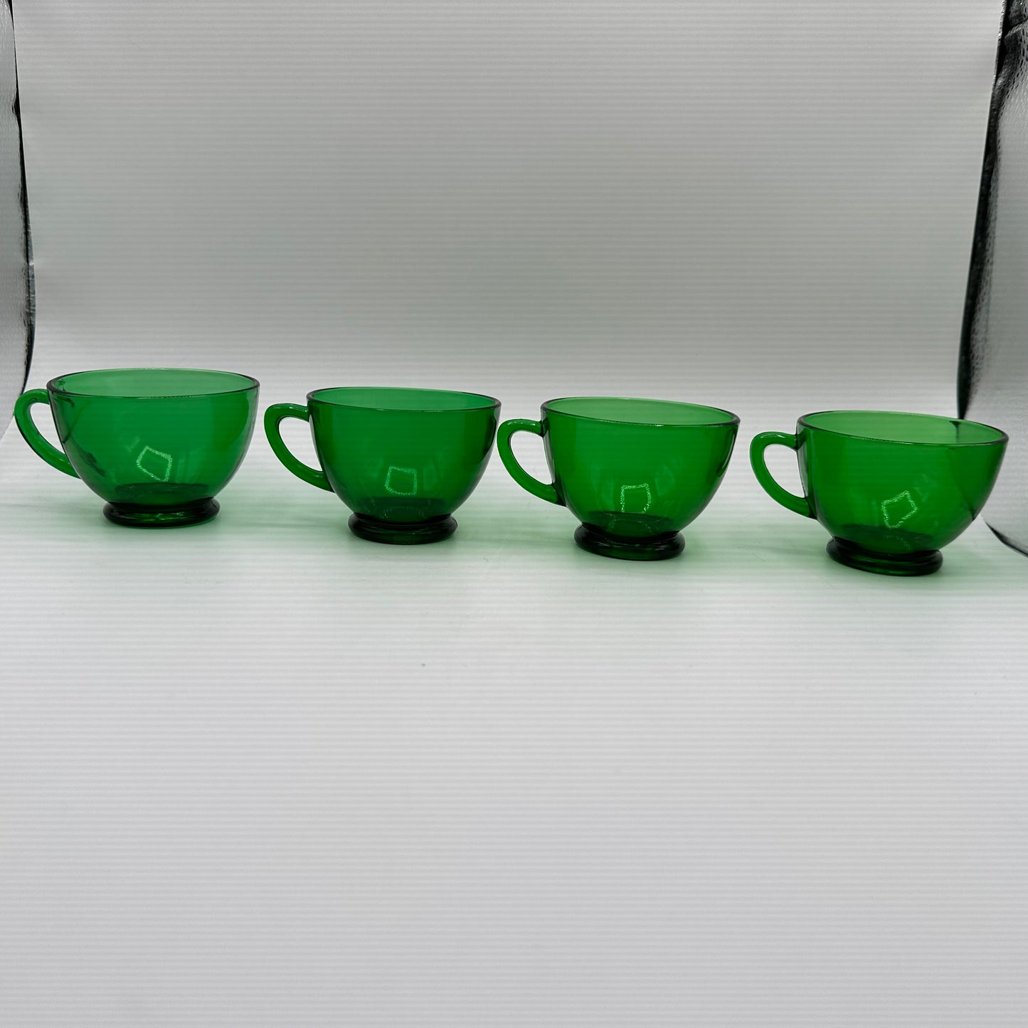 Anchor Hocking Forest Green Punch Bowl Set W/12 Cups and Base