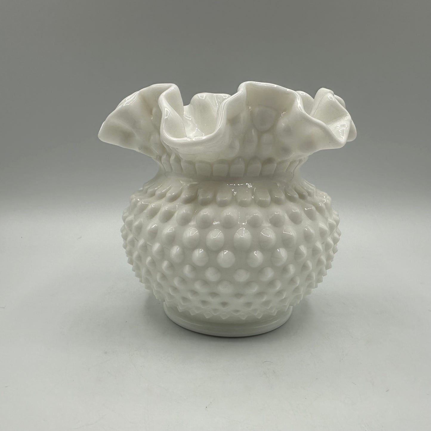 Fenton Milk Glass Hobnail Rose Bowl Vase Double Crimped Ruffled Edge