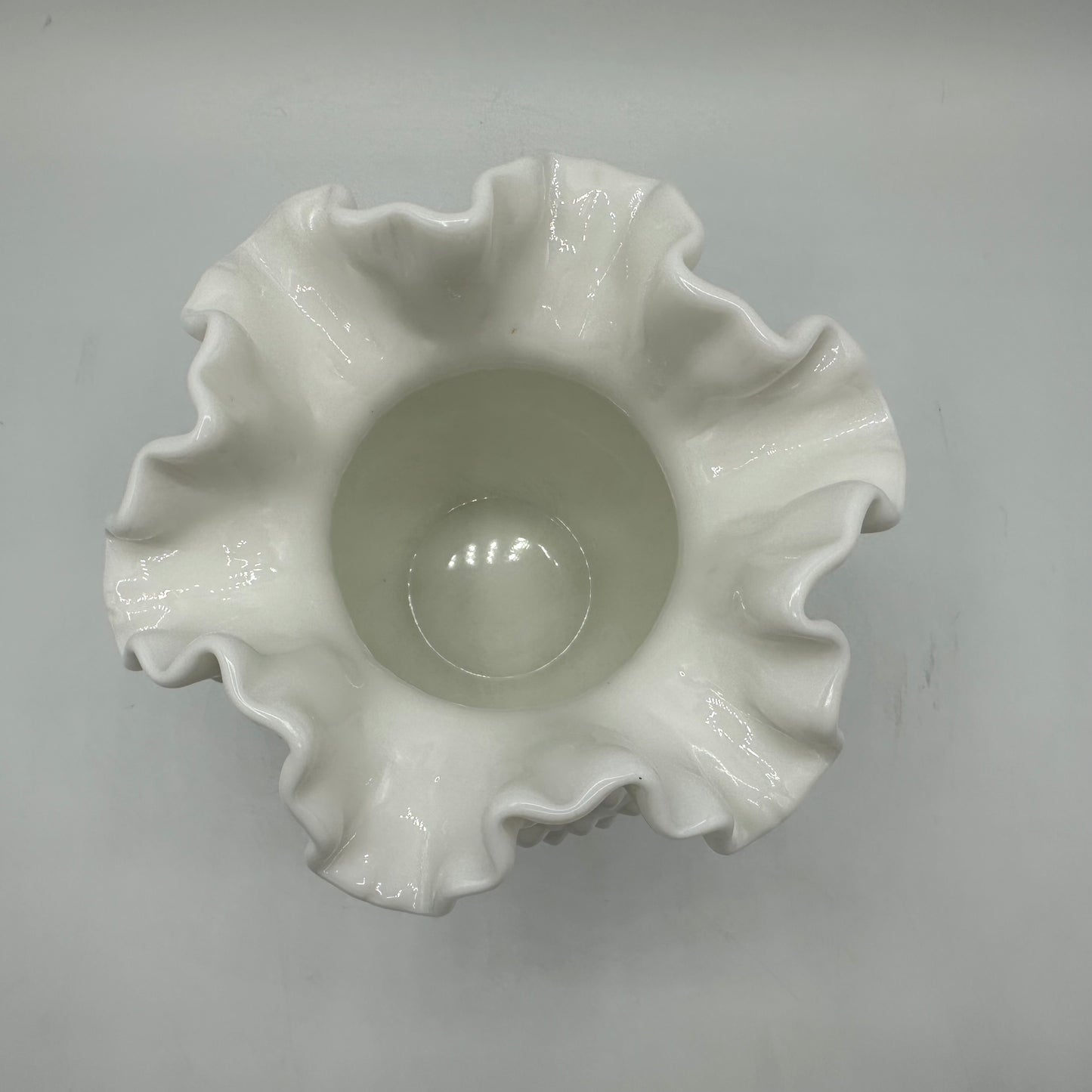 Fenton Milk Glass Hobnail Rose Bowl Vase Double Crimped Ruffled Edge