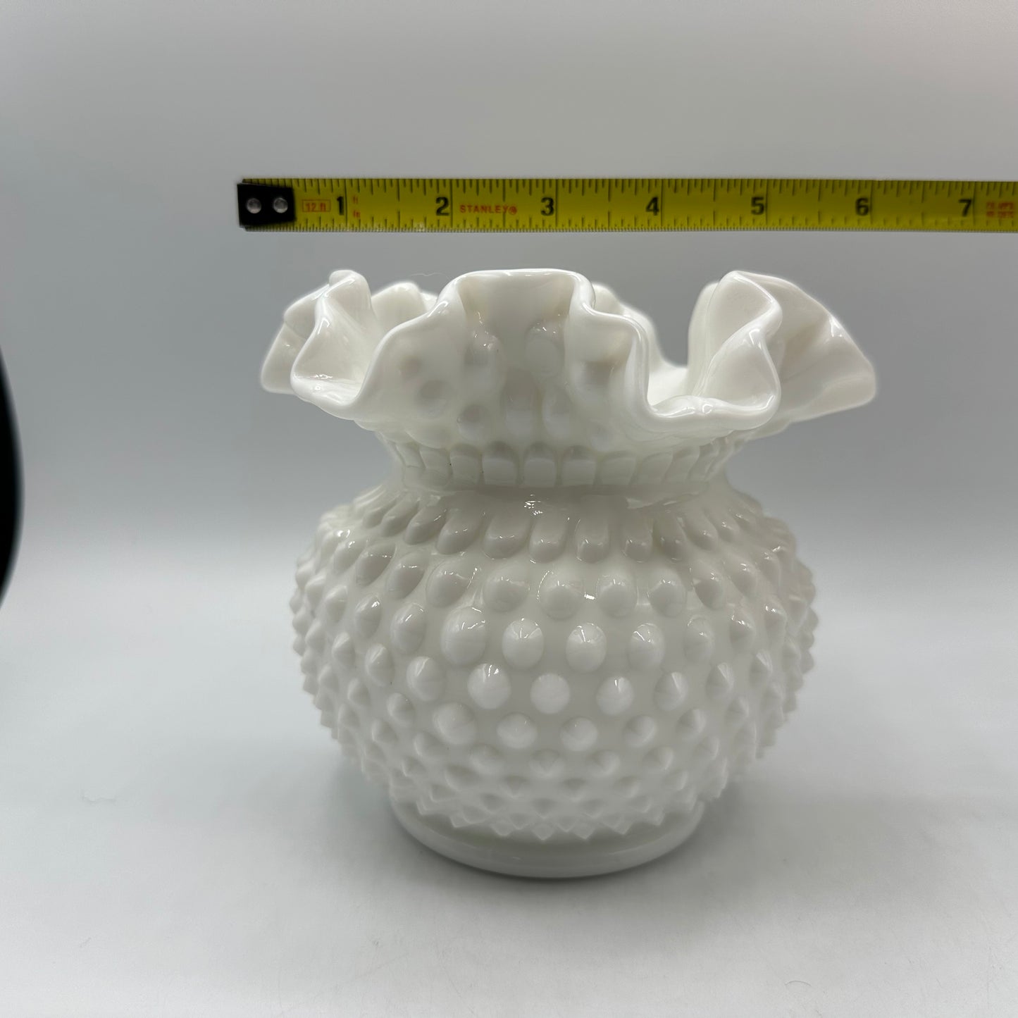 Fenton Milk Glass Hobnail Rose Bowl Vase Double Crimped Ruffled Edge