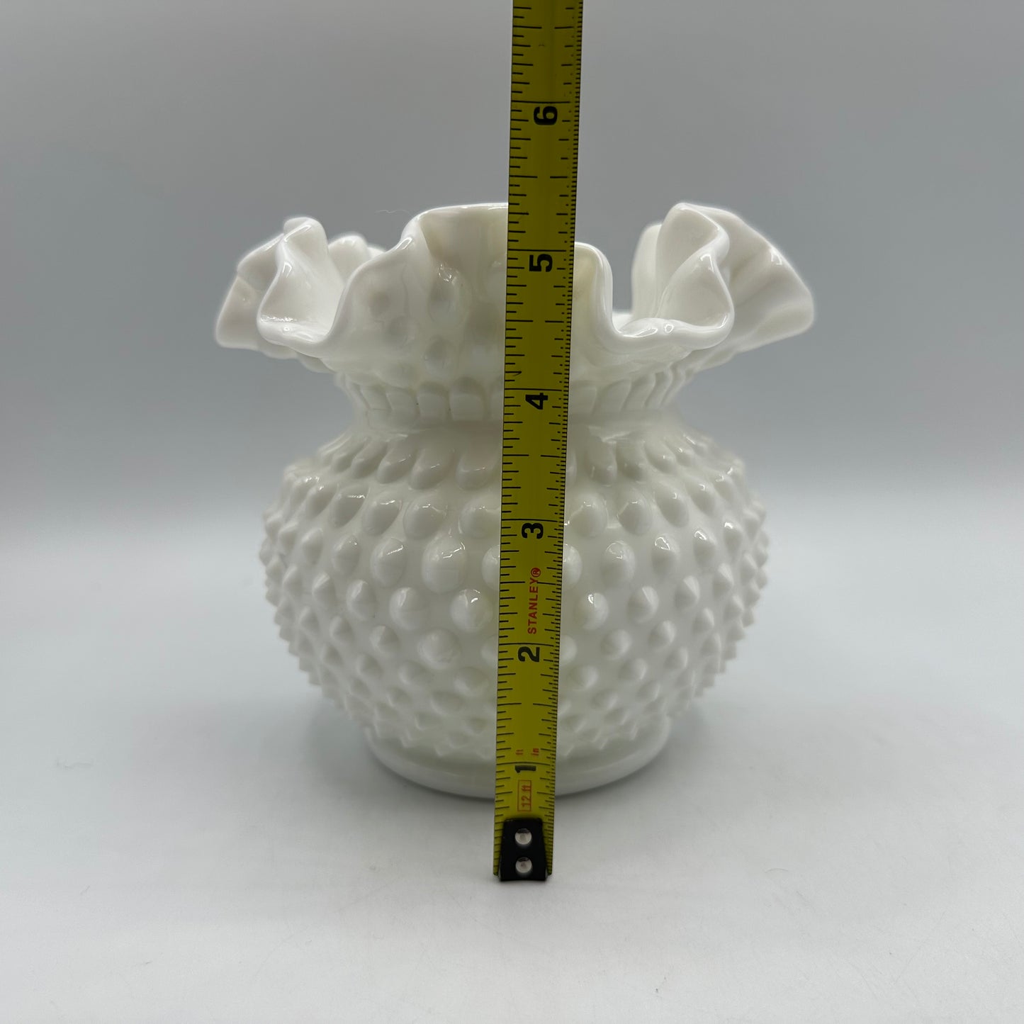 Fenton Milk Glass Hobnail Rose Bowl Vase Double Crimped Ruffled Edge