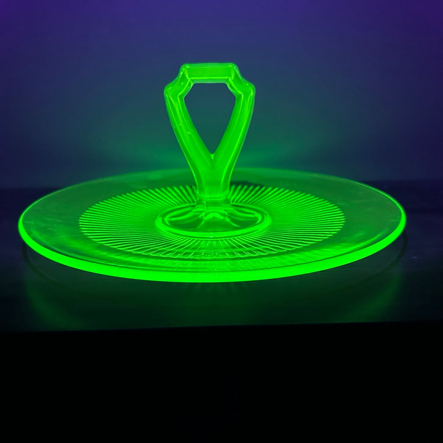 Depression Vaseline Uranium Glass Tidbit Tray
