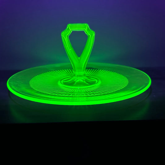 Depression Vaseline Uranium Glass Tidbit Tray