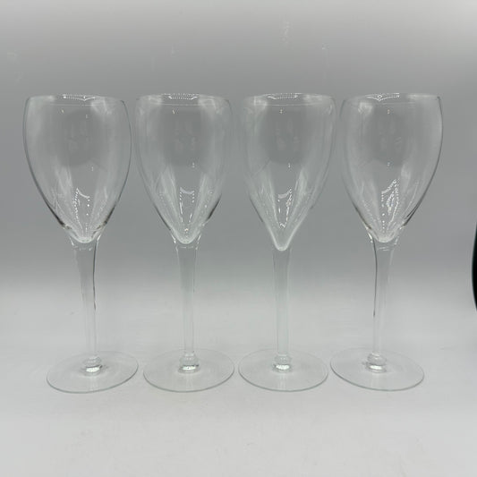 Clear Crystal 8” Tulip Shaped Wine Glasses Unmarked, Set of 4