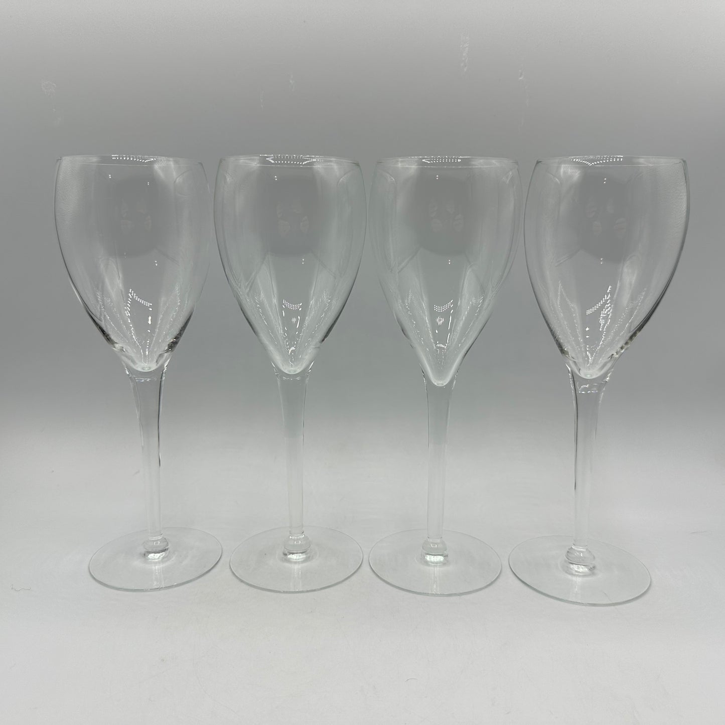 Clear Crystal 8” Tulip Shaped Wine Glasses Unmarked, Set of 4