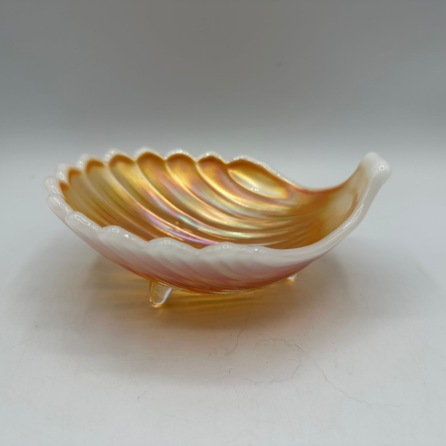 Westmoreland Marigold Opalescent Carnival Glass Footed Shell Dish