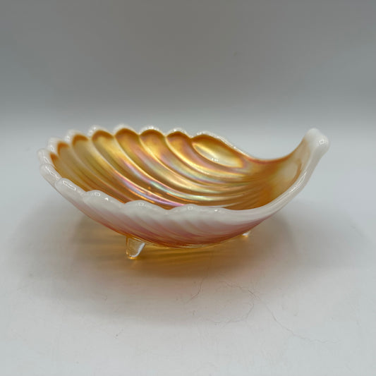 Westmoreland Marigold Opalescent Carnival Glass Footed Shell Dish