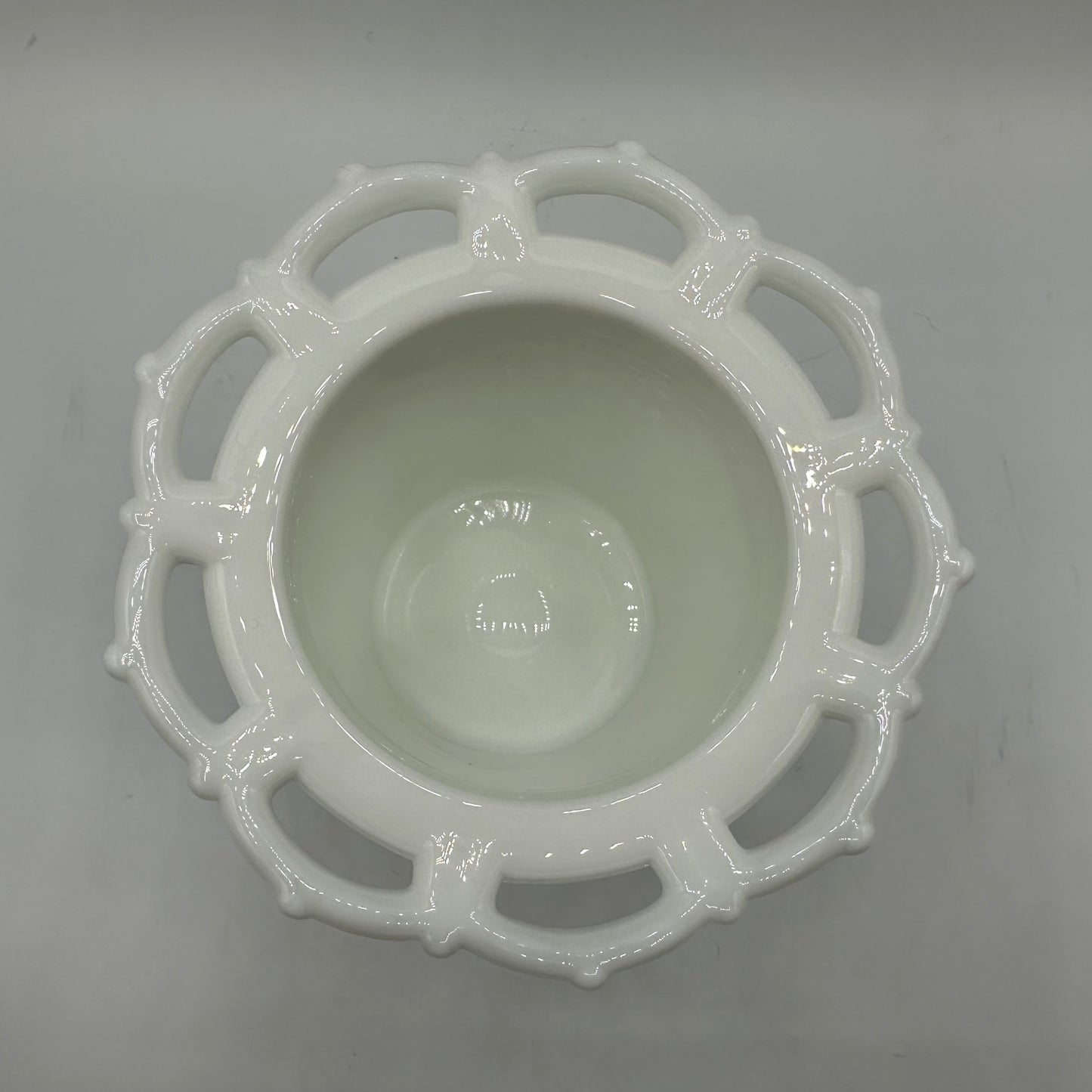Westmoreland Grape & Leaves Pattern Lace Edge Milk Glass Lidded Candy Dish