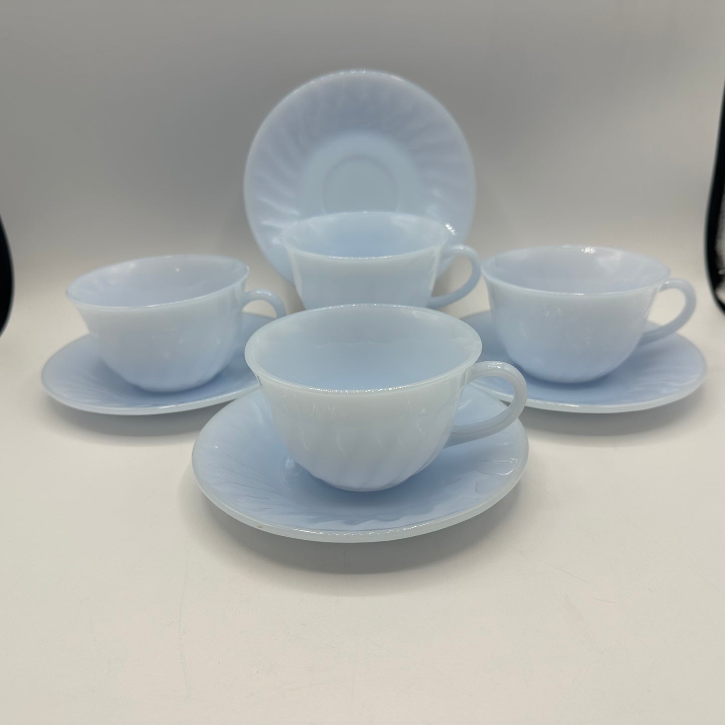 Fire King Azurite Blue Cups and Saucers, Set of 4