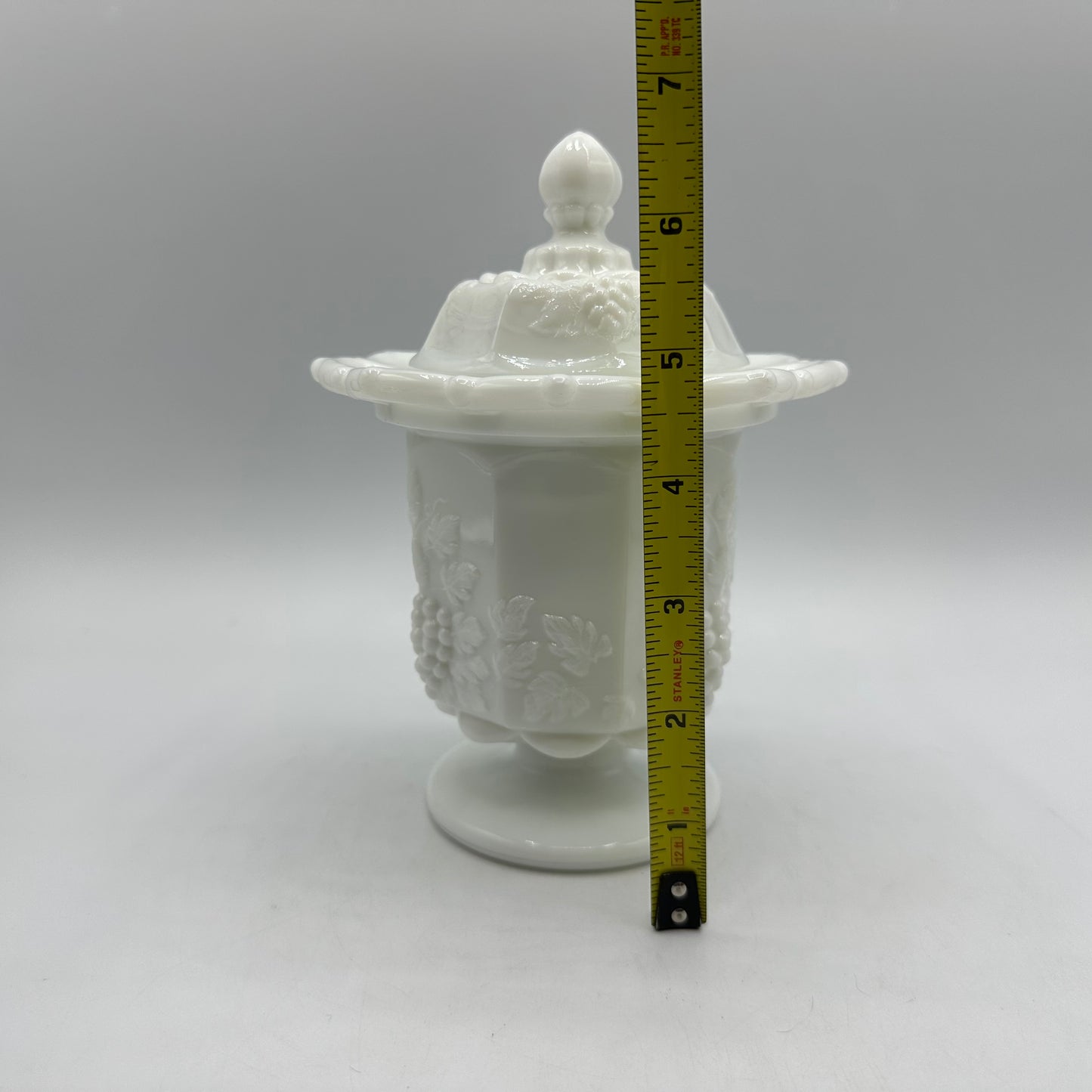 Westmoreland Grape & Leaves Pattern Lace Edge Milk Glass Lidded Candy Dish