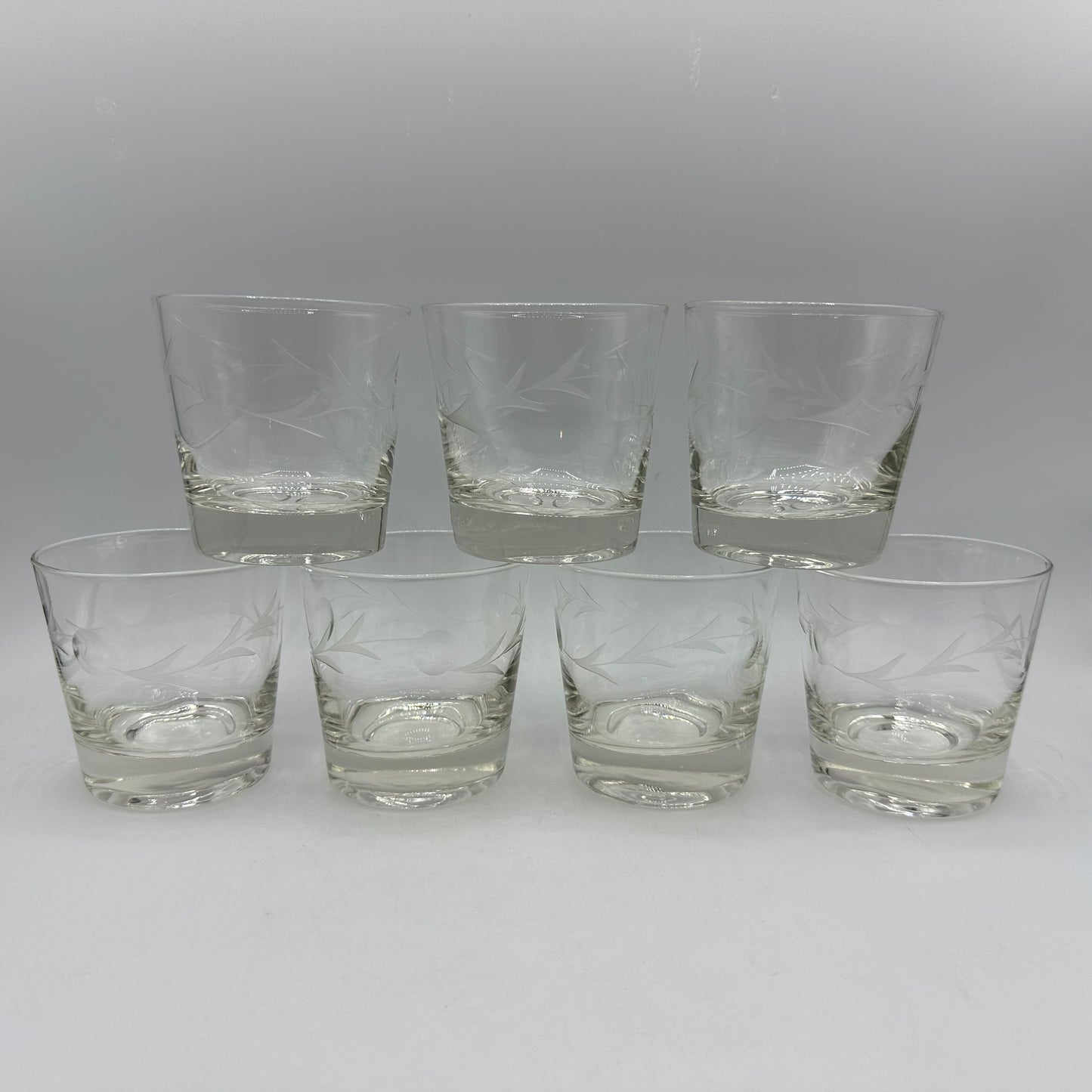 Floral Etched Rocks Glasses, Set of 7