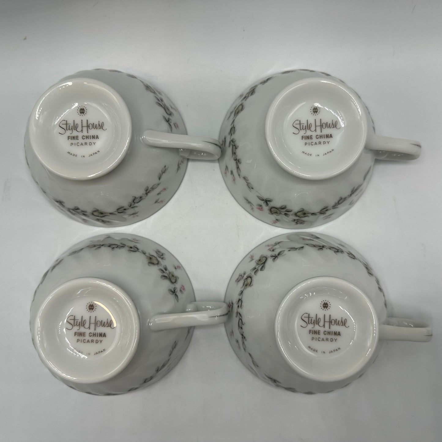 Style House Picardy Platinum Cups and Saucers, Set of 4