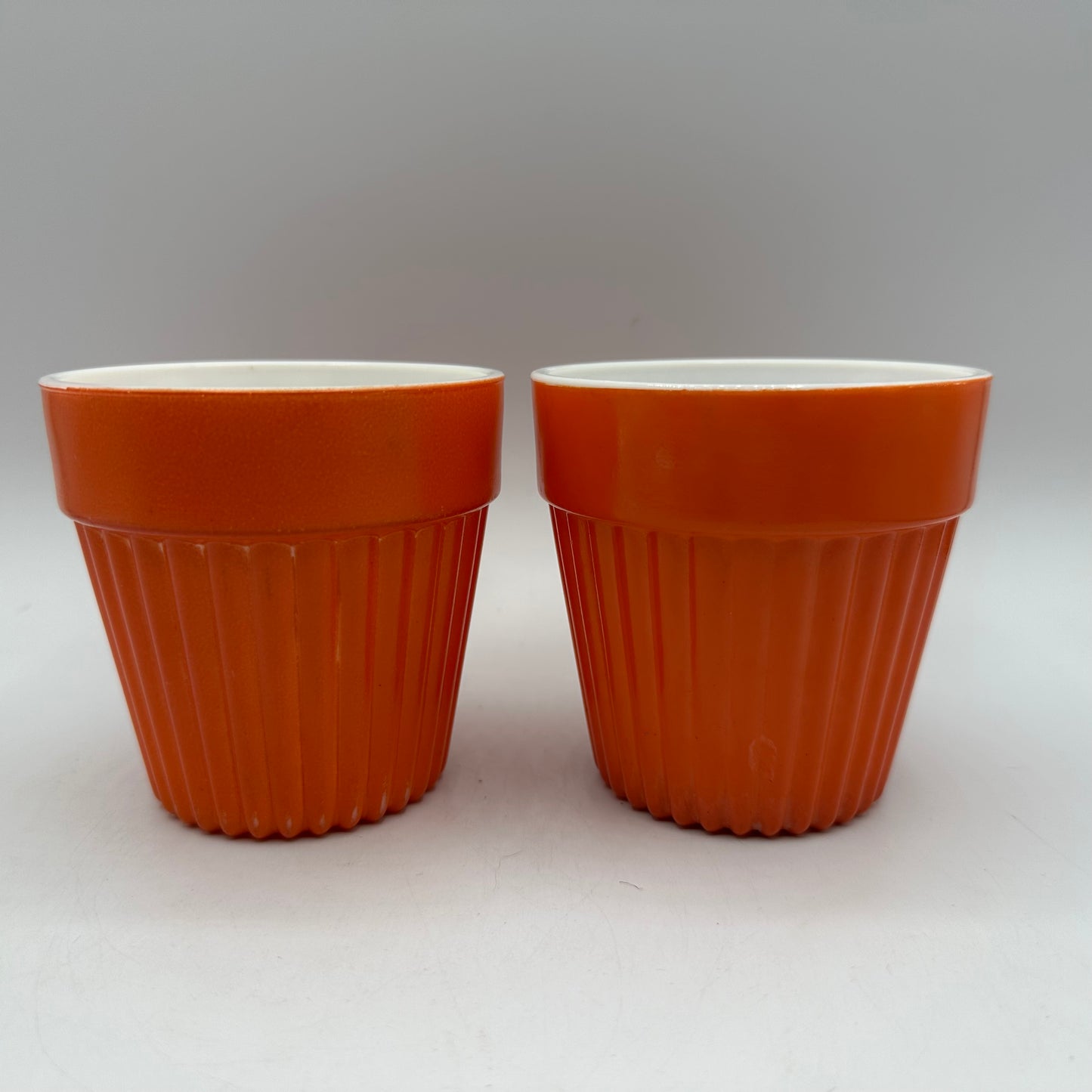 Lot of 3 Ribbed Planters -(2)Hazel Atlas and (1) Vitrock, Orange