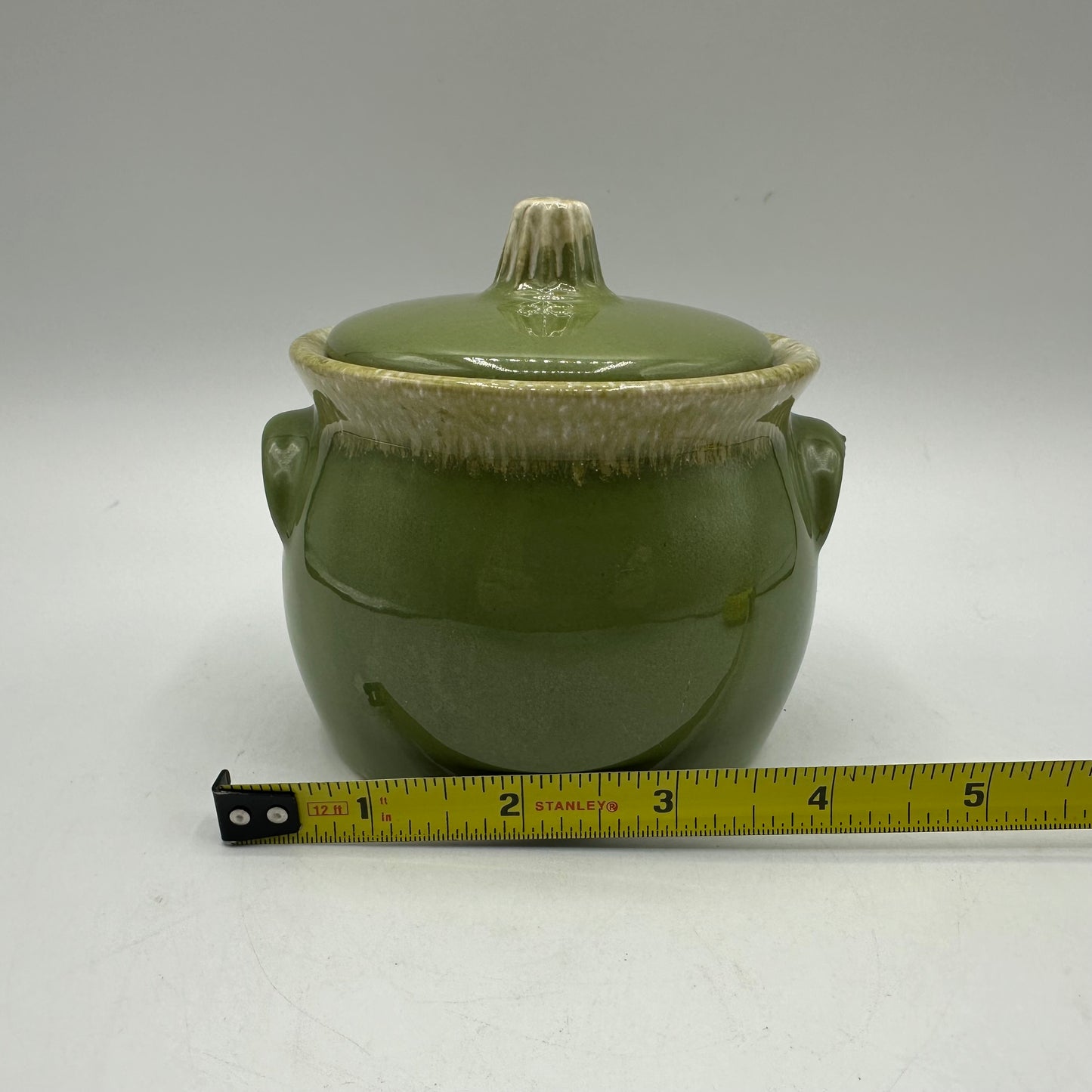 Hull Pottery Green Drip Bean Pot Crock 4" Tall