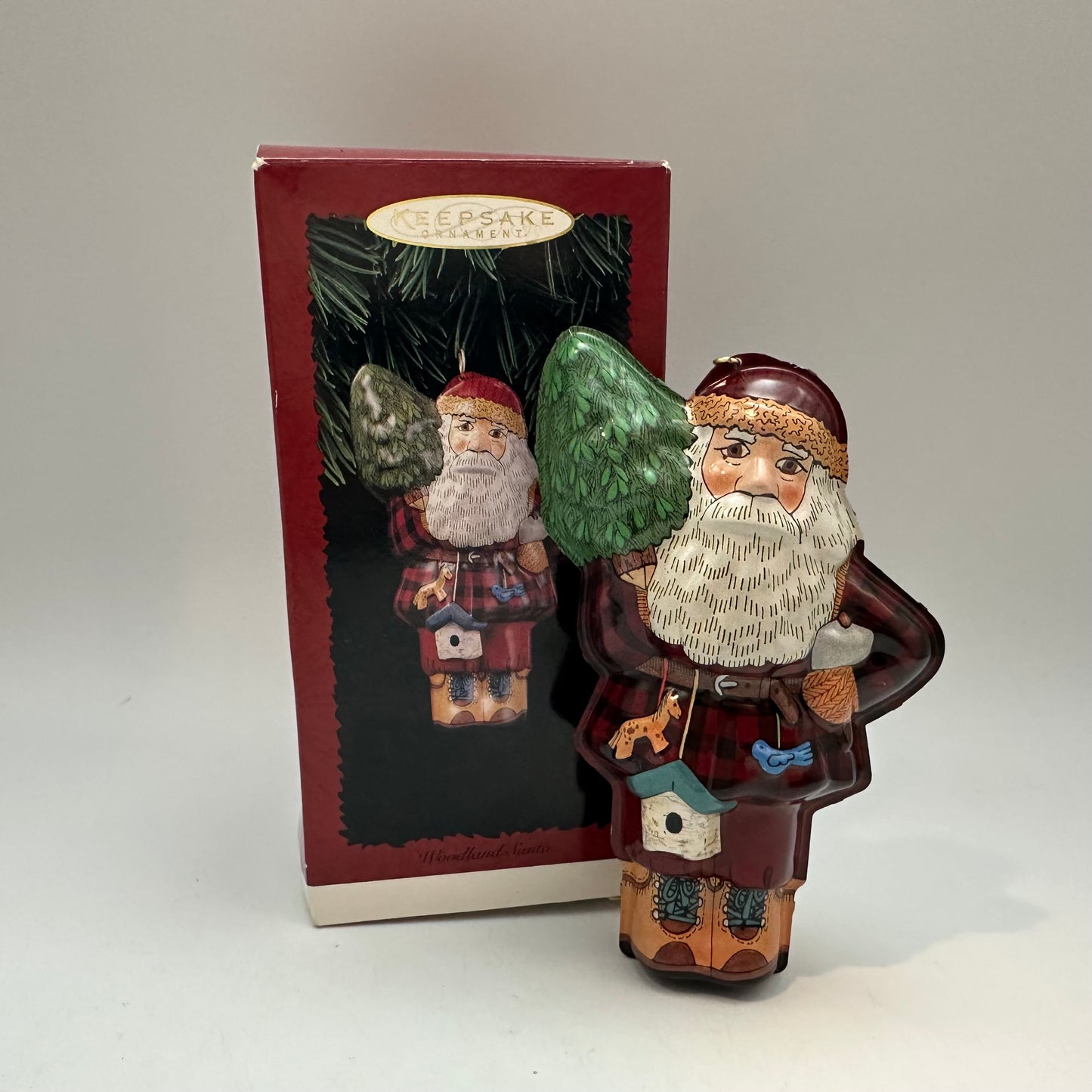 Hallmark 1996 Woodland Santa Pressed Tin Keepsake Ornament