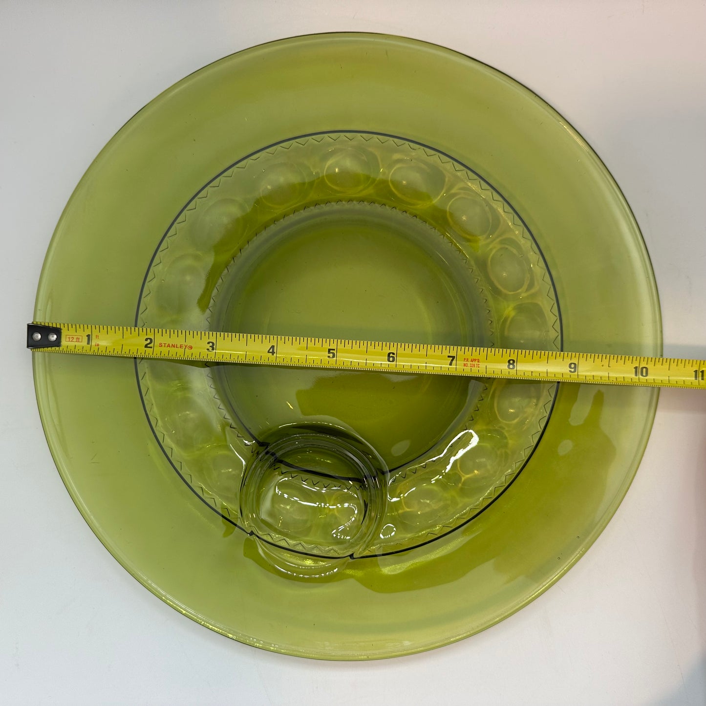 Indiana Glass Kings Crown Thumbprint Avocado Green Snack Plate & Cup, Set of 4