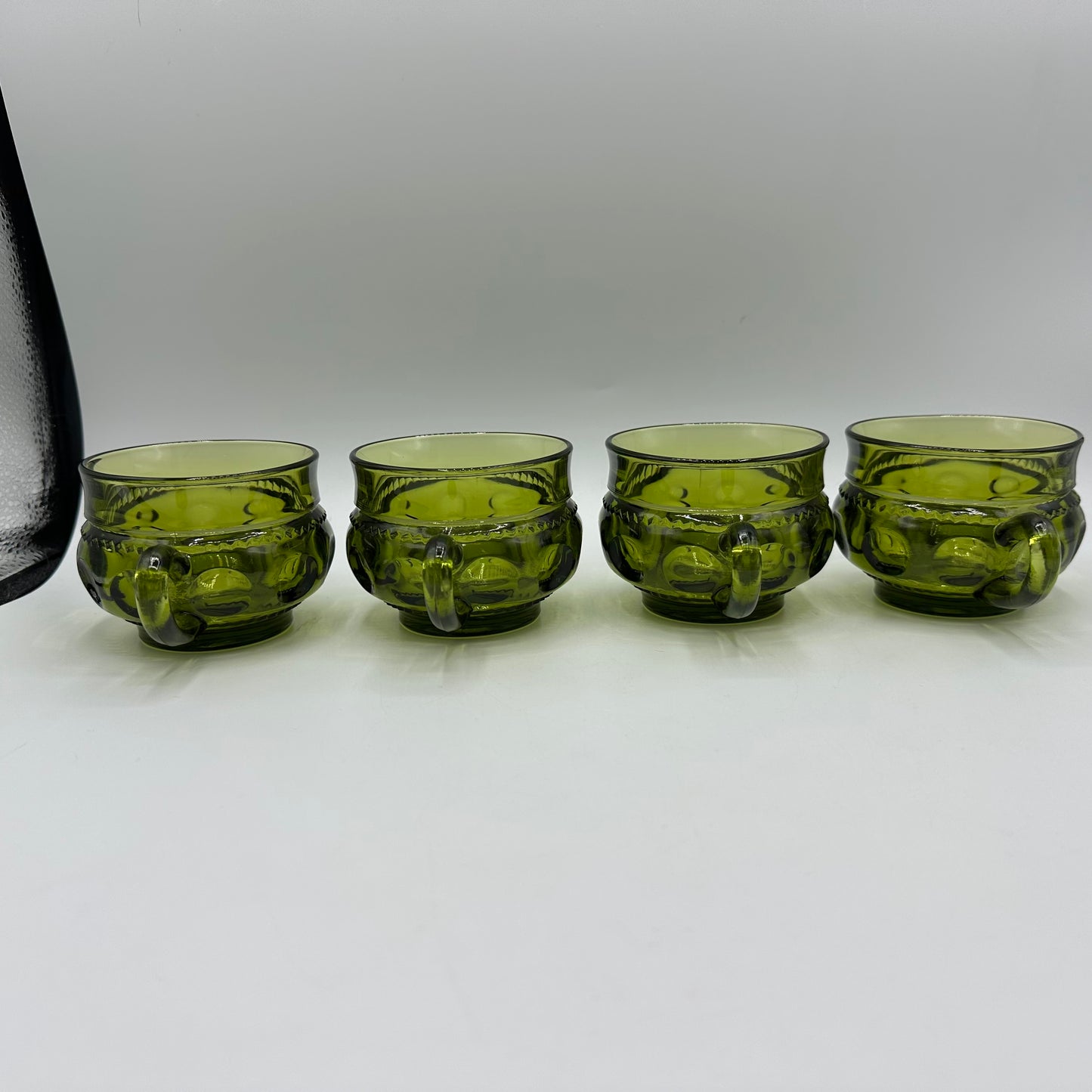 Indiana Glass Kings Crown Thumbprint Avocado Green Snack Plate & Cup, Set of 4