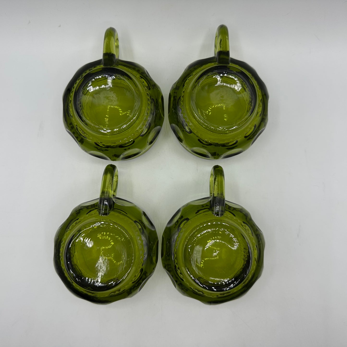 Indiana Glass Kings Crown Thumbprint Avocado Green Snack Plate & Cup, Set of 4