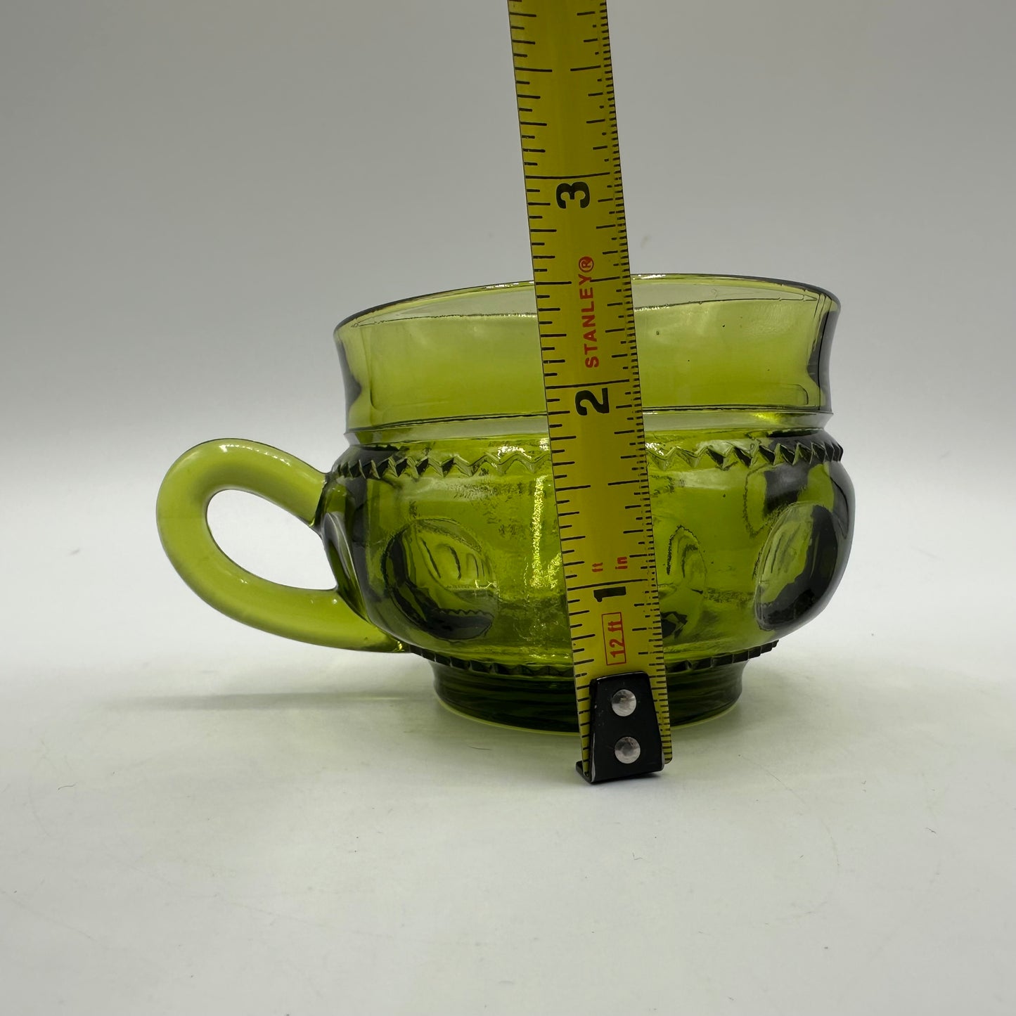 Indiana Glass Kings Crown Thumbprint Avocado Green Snack Plate & Cup, Set of 4