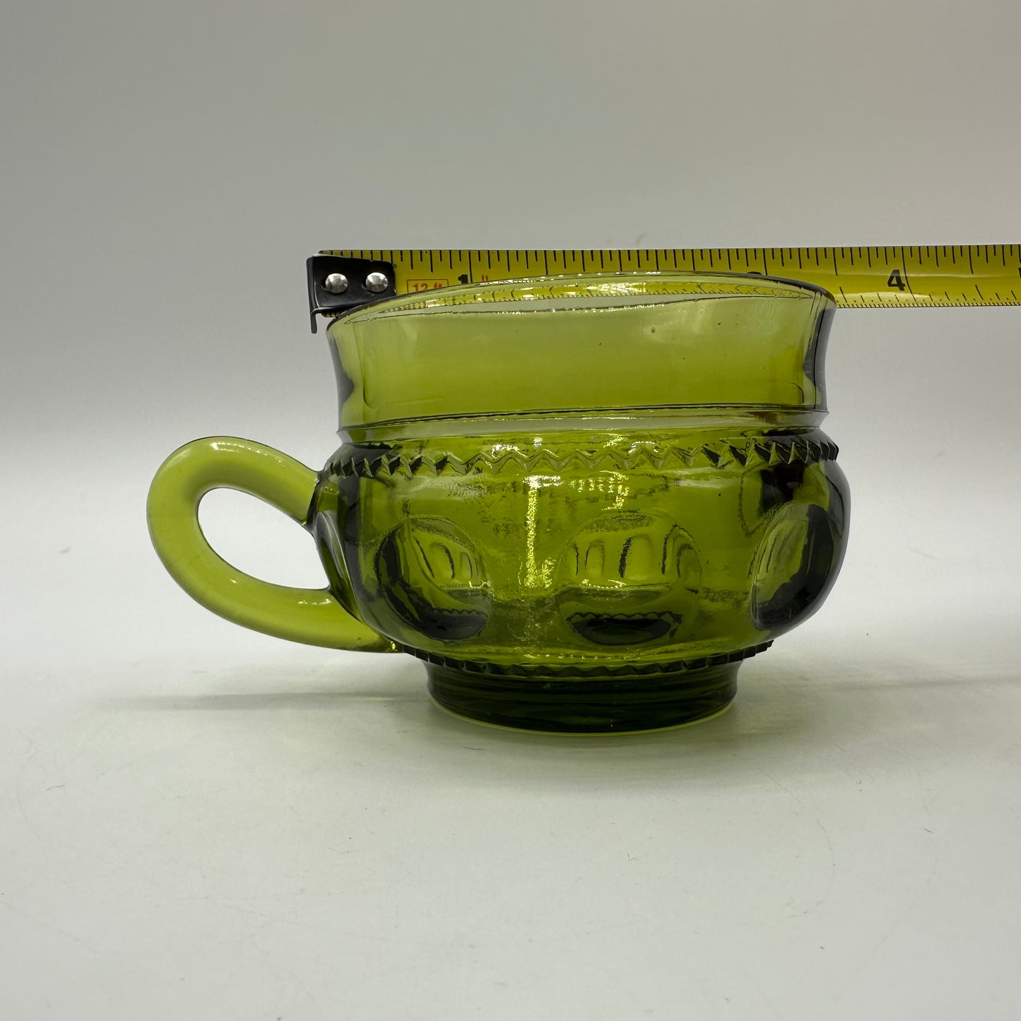 Indiana Glass Kings Crown Thumbprint Avocado Green Snack Plate & Cup, Set of 4