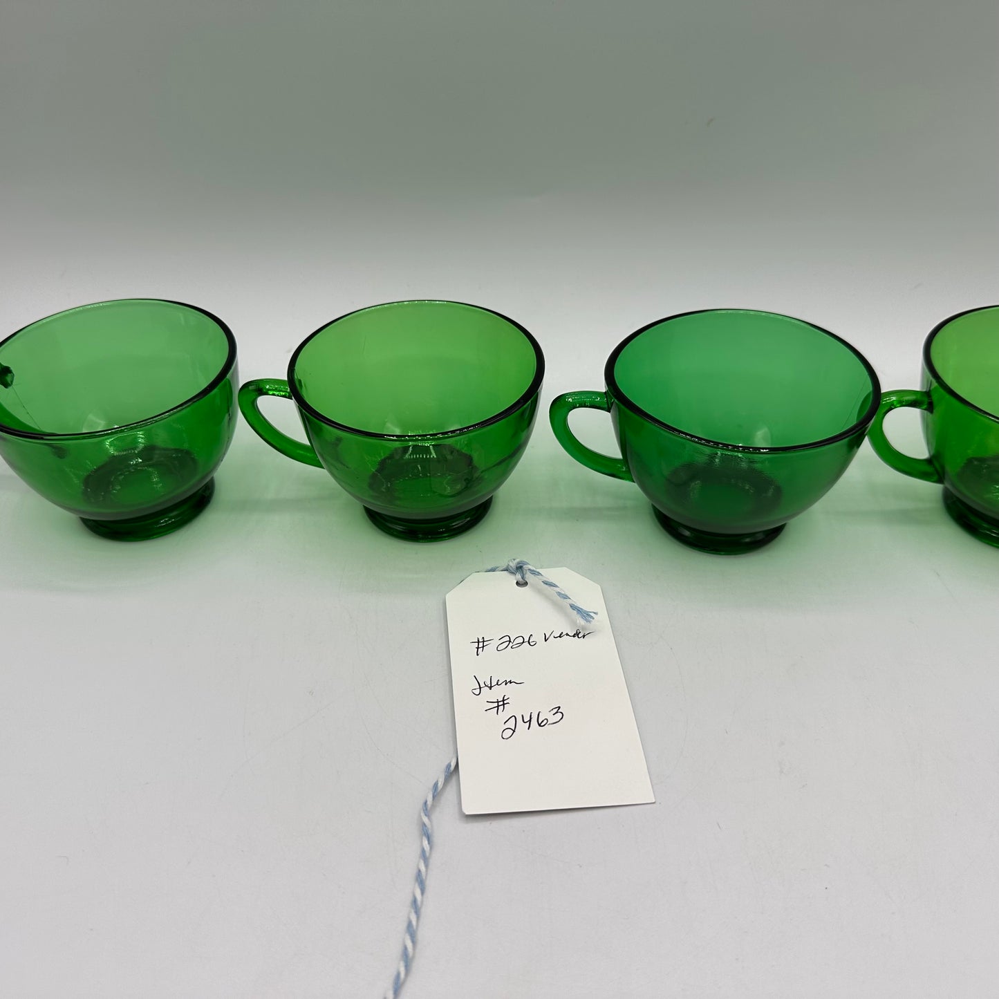 Anchor Hocking Green Punch Bowl and 10 punch cups