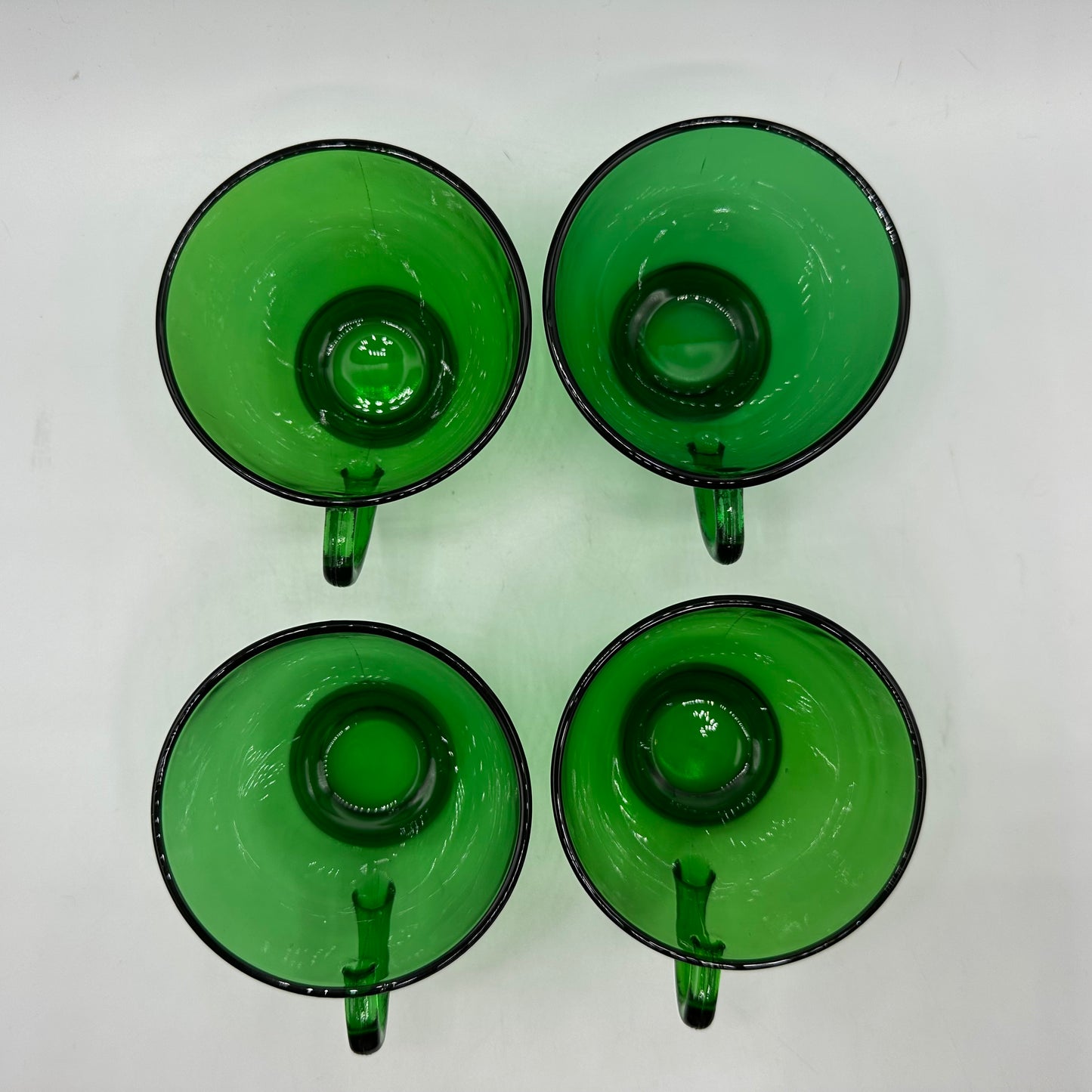 Anchor Hocking Green Punch Bowl and 10 punch cups