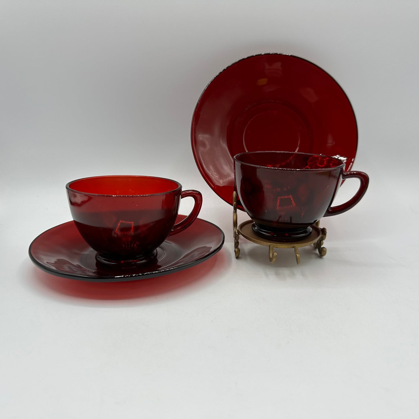 Anchor Hocking Ruby Red Cup and Saucer, Set of 2