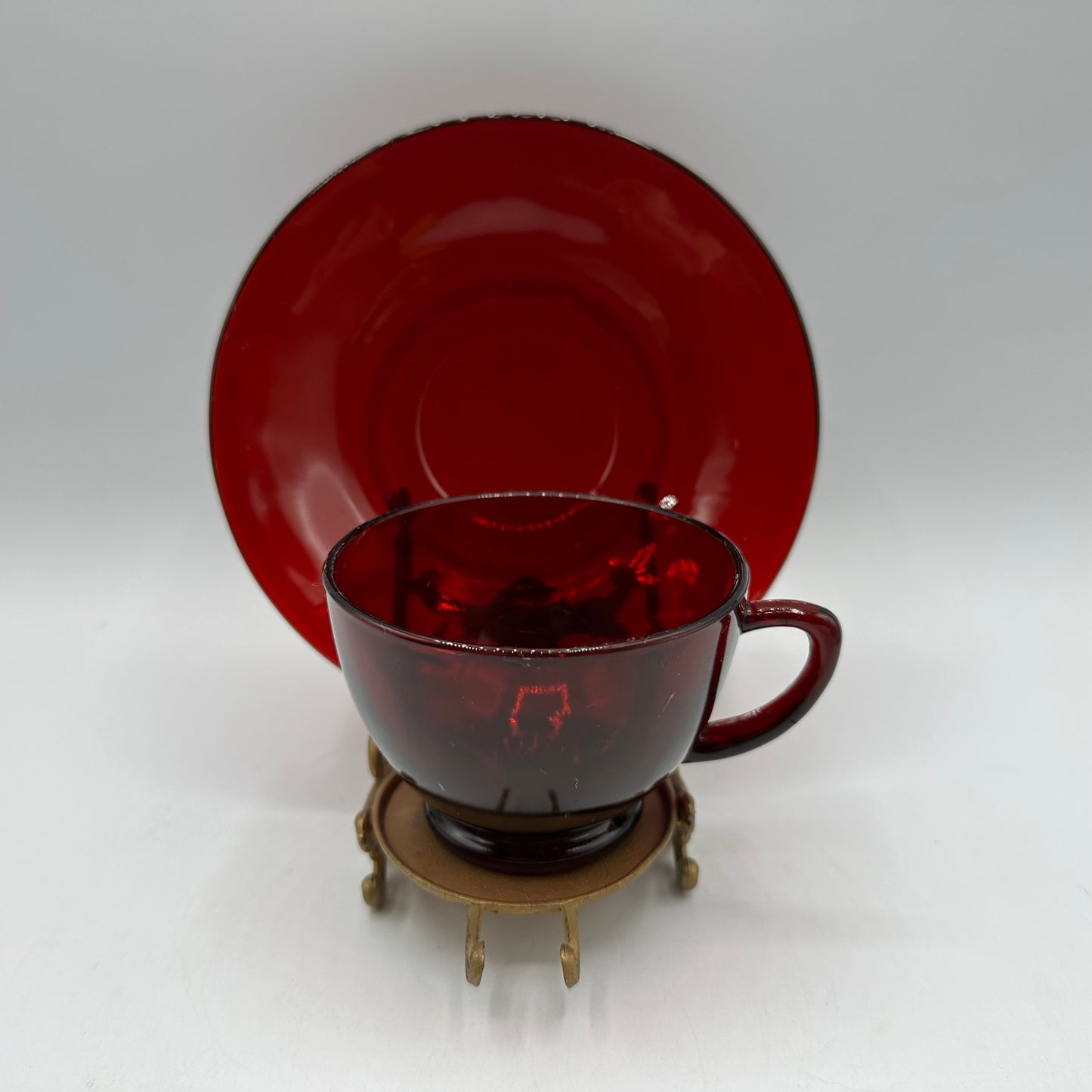 Anchor Hocking Ruby Red Cup and Saucer, Set of 2