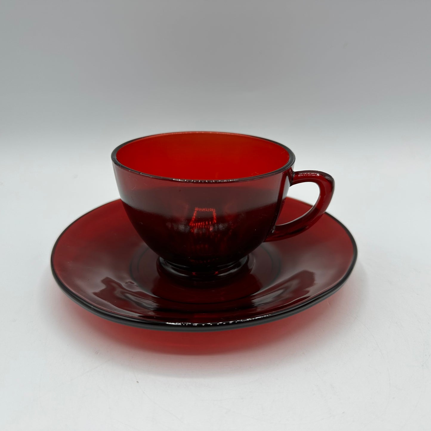 Anchor Hocking Ruby Red Cup and Saucer, Set of 2