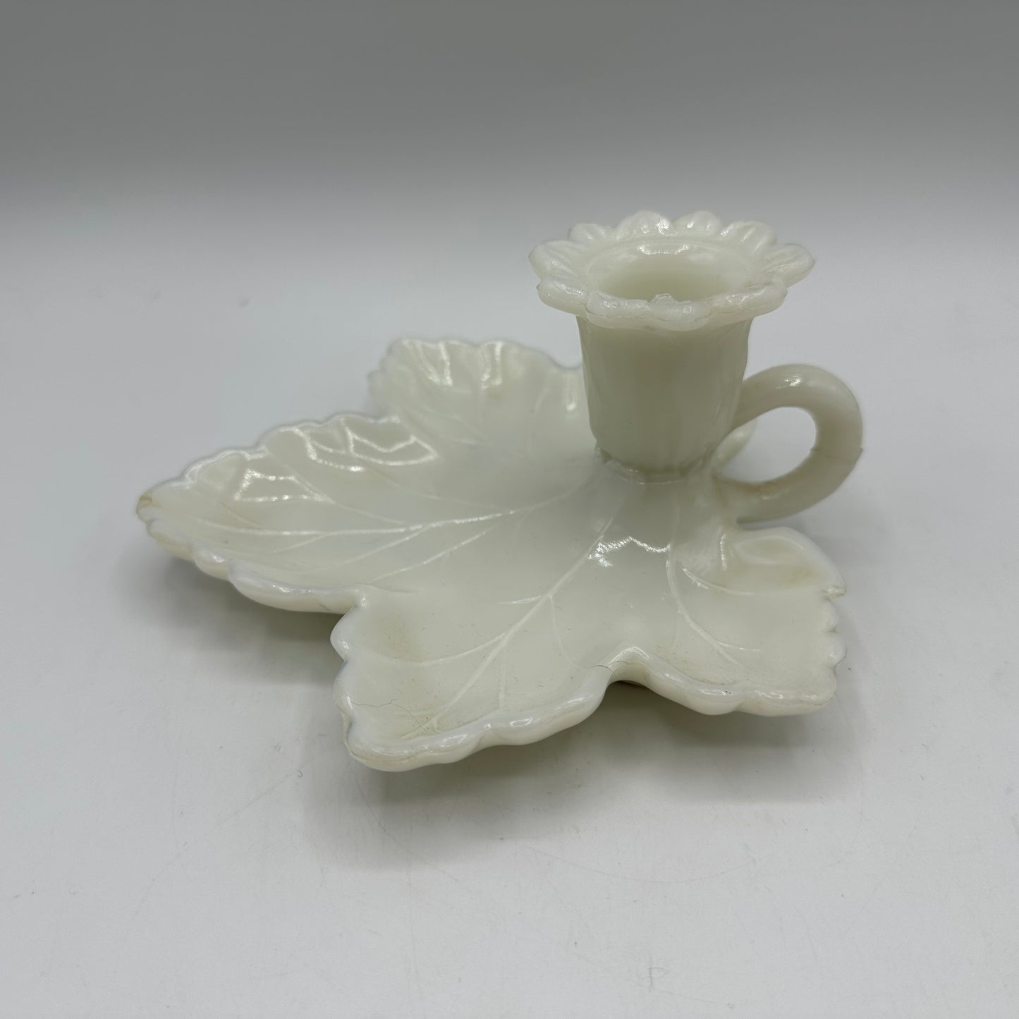 Leaf Milk Glass Candlestick Holder