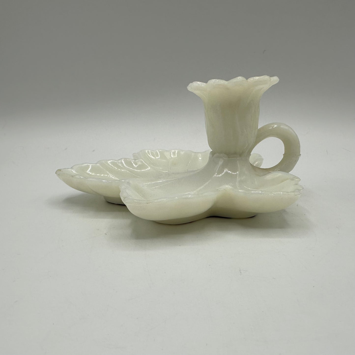 Leaf Milk Glass Candlestick Holder