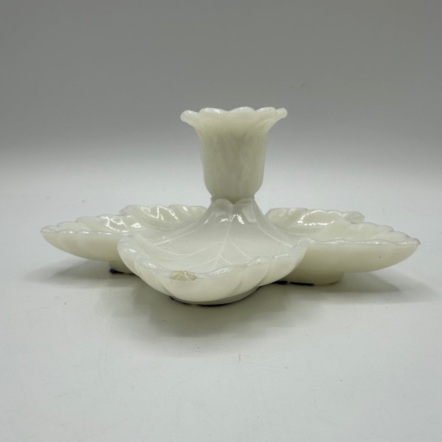 Leaf Milk Glass Candlestick Holder