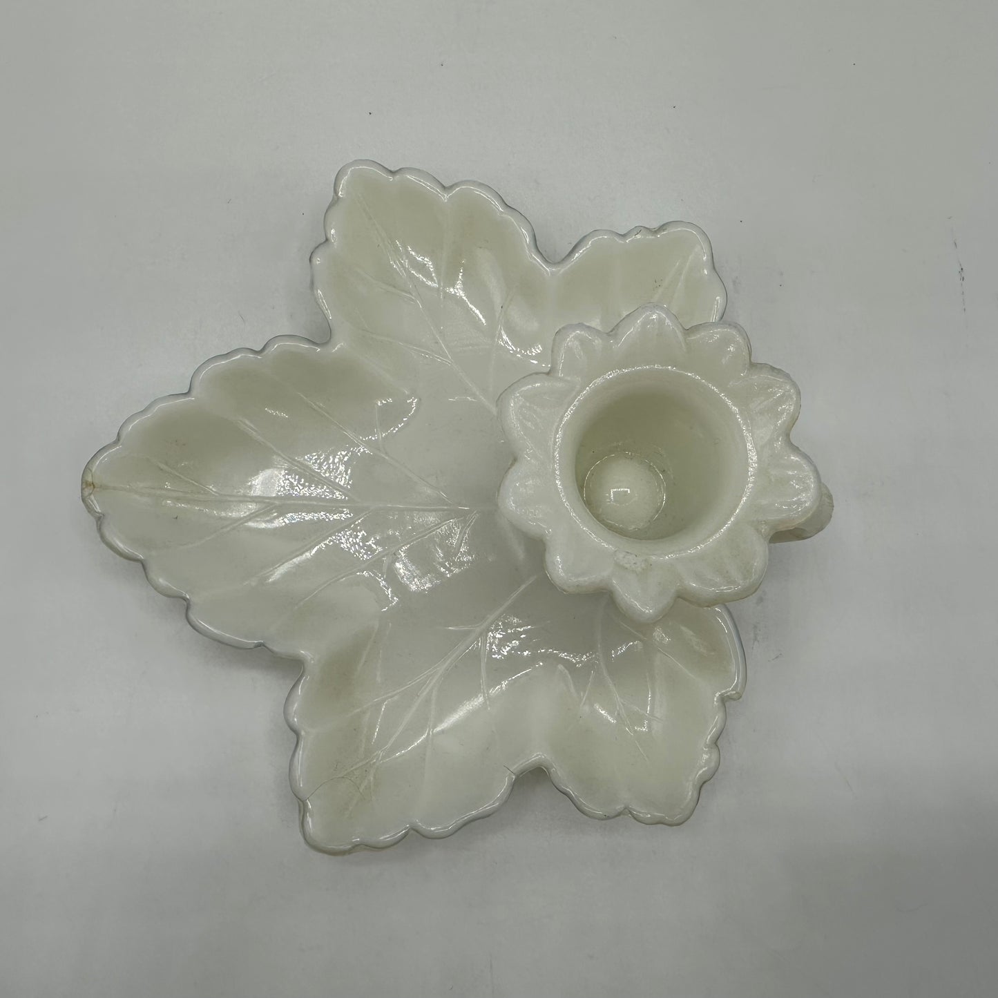 Leaf Milk Glass Candlestick Holder