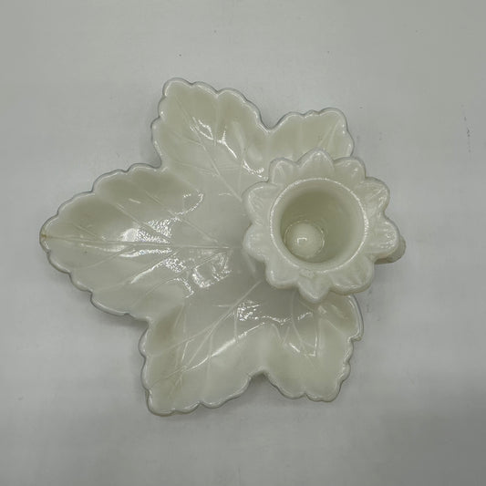 Leaf Milk Glass Candlestick Holder