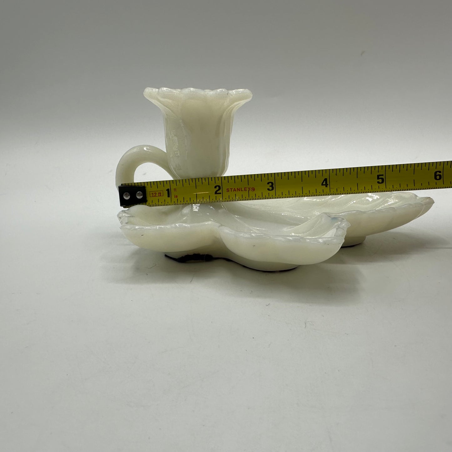 Leaf Milk Glass Candlestick Holder