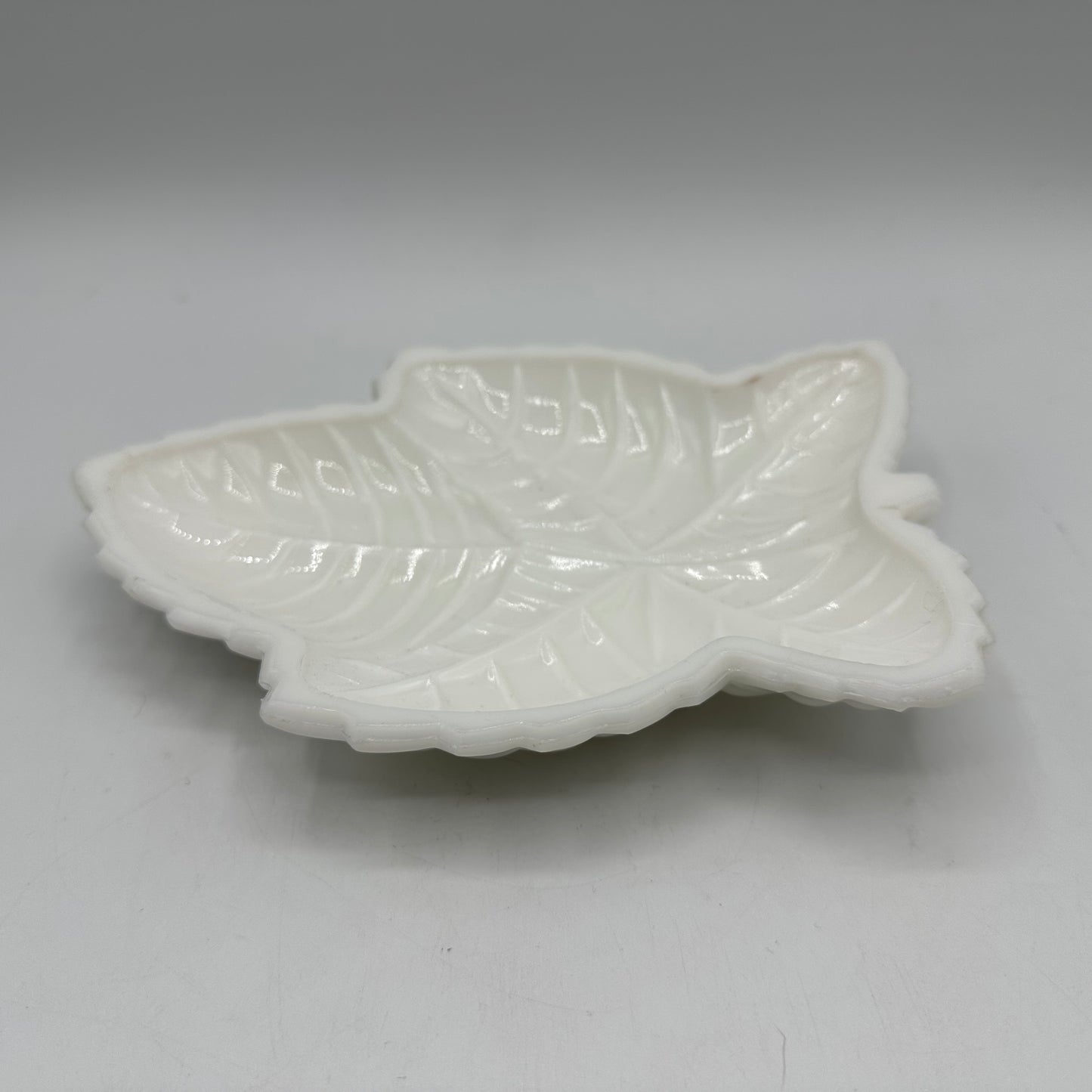 Milk Glass Leaf Trinket Dish