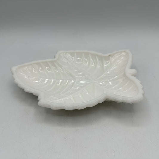 Milk Glass Leaf Trinket Dish